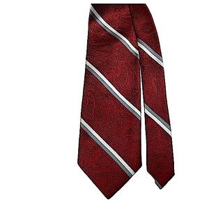 Oscar de la Renta vintage tie, paisley with diagonal stripe, red & grey